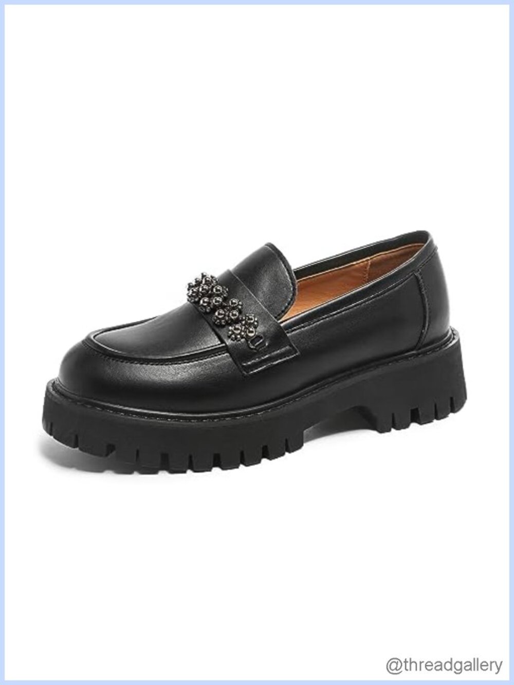 Chunky Platform Loafers PU Leather Slip On Round Toe Lug Sole
